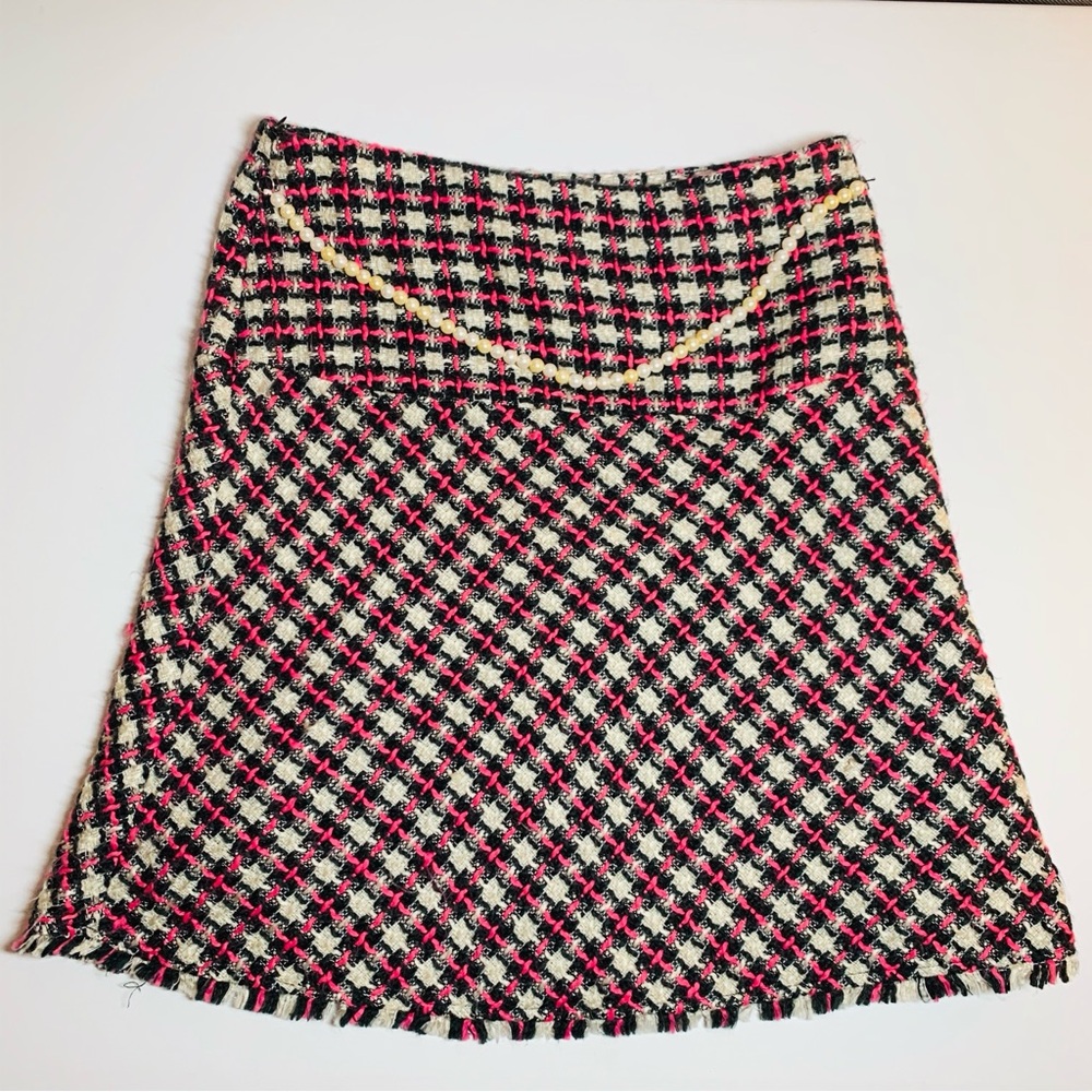SilkLand A-Line Skirt Tweed Pearl Trim Sz 10